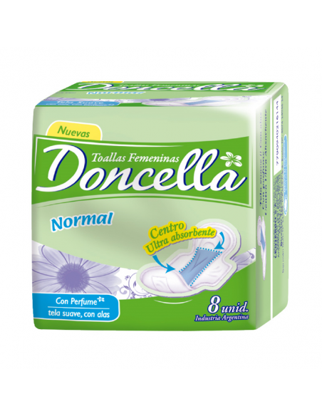 TOALLAS FEMENINAS DONCELLA CON PERFUME/ CON ALAS POCKET 8 UN