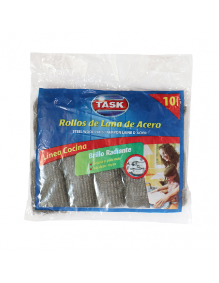 LANA DE ACERO TASK ROLLITOS 10UN