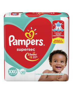 PAÑALES NIÑOS PAMPERS SUPER SEC HIPER PACK XXG 30 UN