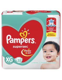 PAÑALES NIÑOS PAMPERS SUPERSEC HIPER PACK EXTRA GDE 32 UN