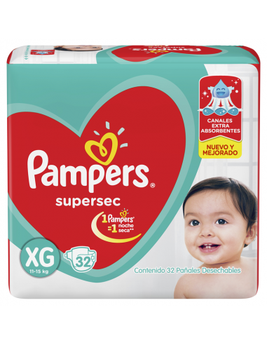 PAÑALES NIÑOS PAMPERS SUPERSEC HIPER PACK EXTRA GDE 32 UN
