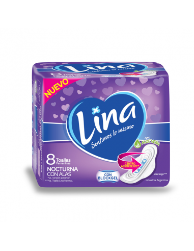 TOALLAS FEMENINAS LINA NOCTURNA CON ALAS 8 UN