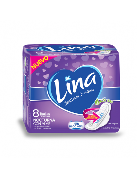 TOALLAS FEMENINAS LINA NOCTURNA CON ALAS 8 UN