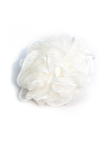 ESPONJA CORPORAL BASICCARE POMPON DE LUJO CON CORDON BLANCA  