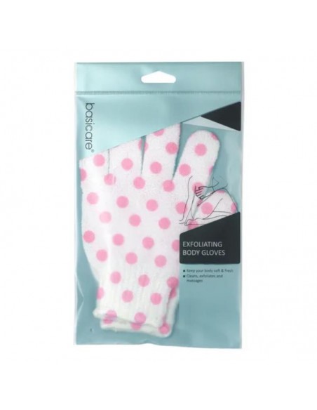 GUANTES EXFOLIANTES BASICCARE DE BAñO NAYLON ROSA  