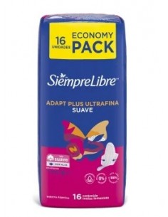TOALLAS FEMENINAS SIEMPRE LIBRE adapt plus ultrafina con alas 16 un