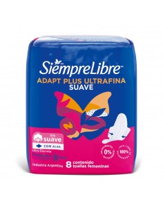 TOALLAS FEMENINAS SIEMPRE LIBRE adapt plus ultrafina con alas 8 un