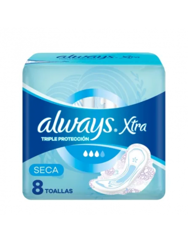 TOALLAS FEMENINAS ALWAYS XTRA TRIPLE PROTEC SECA CON ALAS 8 UN