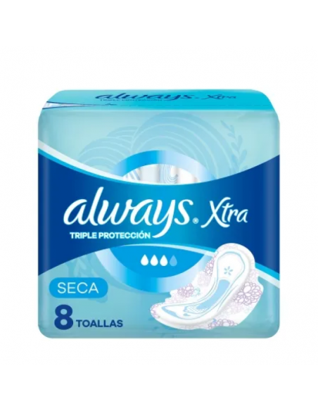 TOALLAS FEMENINAS ALWAYS XTRA TRIPLE PROTEC SECA CON ALAS 8 UN