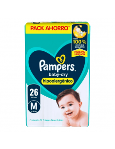 PAÑALES NIÑOS PAMPERS babydry mediano 26 un