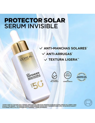 PROTECTOR SOLAR LOREAL SERUM INVISIBLE UV DEFENDER FPS50 30 CC