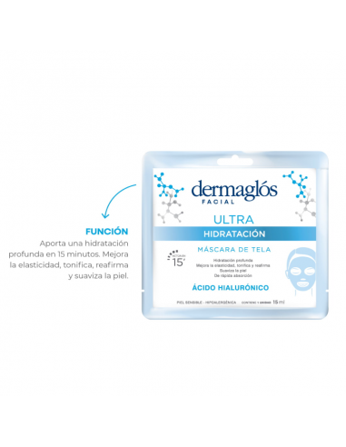 MASCARAS FACIALES DERMAGLOS TELA ULTRA HIDRATACIÓN AC.HIALURON 15 CC