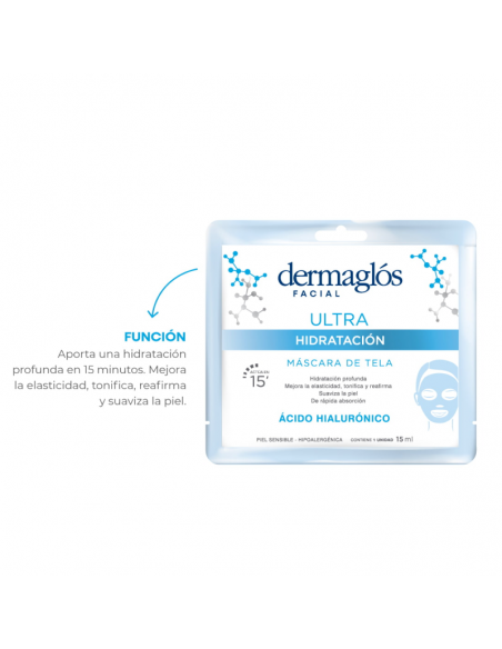MASCARAS FACIALES DERMAGLOS TELA ULTRA HIDRATACIÓN AC.HIALURON 15 cc