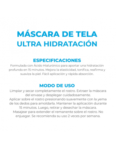 MASCARAS FACIALES DERMAGLOS TELA ULTRA HIDRATACIÓN AC.HIALURON 15 CC