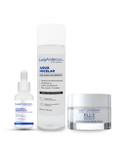 SET DE CREMA LUCY ANDERSON BLUE ENERGY IV CREMA ANT.OX/REP+CONC GOTAS VIT C+AGUA MIC BIF  