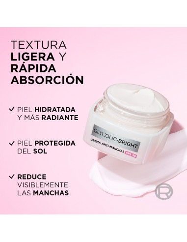 CREMA PARA ROSTRO LOREAL GLYCOLIC BRIGHT DIA SPF30 ANTI-MANC 50 CC