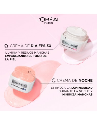 CREMA PARA ROSTRO LOREAL GLYCOLIC BRIGHT DIA SPF30 ANTI-MANC 50 CC