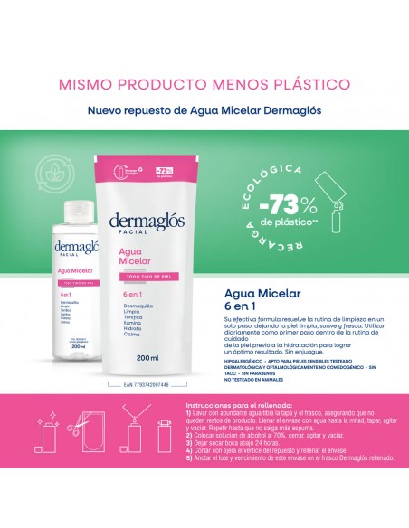 CREMA PARA ROSTRO DERMAGLOS AGUA MICELAR REFILL 200 cc