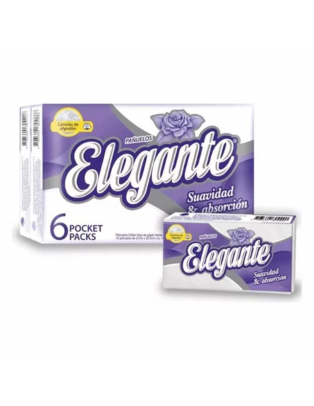 PAÑUELOS DESCARTABLES ELEGANTE pocket pack 6X10 un doble hoja 10 un